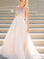 V-neck Backless Champagne Long Cheap Prom Dresses APD3346