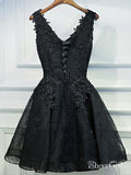 V-neck Black Lace Short Prom Dresses Applique Homecoming Dresses ,apd2487-SheerGirl