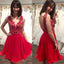 Červené šaty Homecoming s výstřihem do V 2018, Nášivka Šifonové krátké plesové šaty, Roztomilé sladké šaty 16, MCL1001 