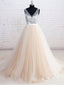 V-neck See-through Bodice Tulle Wedding Dresses with Chapel Train,APD2657