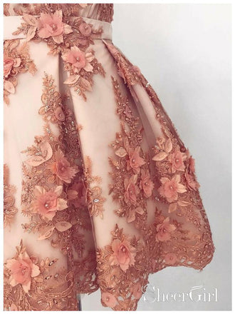 V neck Short Prom Dresses Beaded Lace Appliqued Homecoming Dresses ARD1322-SheerGirl