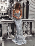 V-neck Spaghetti Strap Sexy Lace Mermaid Prom Dresses APD3084-SheerGirl