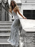 V-neck Spaghetti Strap Sexy Lace Mermaid Prom Dresses APD3084-SheerGirl