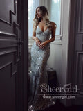 V-neck Spaghetti Strap Sexy Lace Mermaid Prom Dresses APD3084-SheerGirl