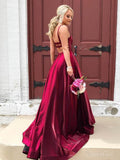 Vintage Burgundy Satin Prom Formal Dresses With Pockets ARD2341-SheerGirl