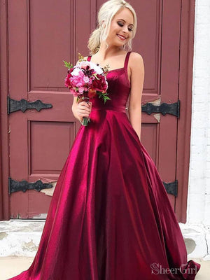 Vintage Burgundy Satin Prom Formal Dresses With Pockets ARD2341-SheerGirl