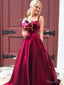Vintage Burgundy Satin Prom Formal Dresses With Pockets ARD2341