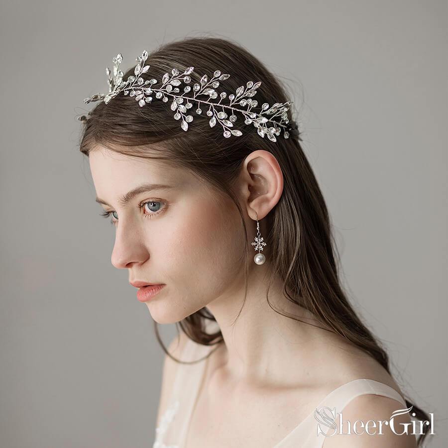 Vintage Crystal Sprig Silver Bridal Headband ACC1117-SheerGirl