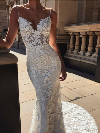 Vintage Embroidery Lace Mermaid Wedding Dresses Boho Bridal Gown AWD1455-SheerGirl