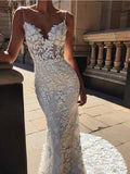 Vintage Embroidery Lace Mermaid Wedding Dresses Boho Bridal Gown AWD1455-SheerGirl