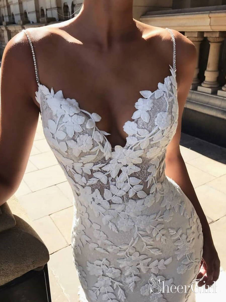 Vintage Embroidery Lace Mermaid Wedding Dresses Boho Bridal Gown AWD14 SheerGirl Vintage Embroidery Lace Mermaid Wedding Dresses Boho Bridal Gown AWD14 SheerGirl