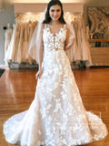Vintage Embroidery Lace Sheath Wedding Dresses Boho Bridal Gown AWD1853-SheerGirl