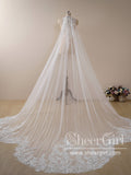 Vintage Floral Lace with Sequins Cathedral Veil Shaped Bridal Veil Wedding Veil ACC1184-SheerGirl
