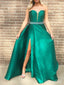 Vintage zelené plesové šaty bez ramínek s rozparkem ARD2170 