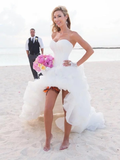 Vintage High Low Beach Weddign Dresses Strapless White Wedding Dresses AWD1088-SheerGirl