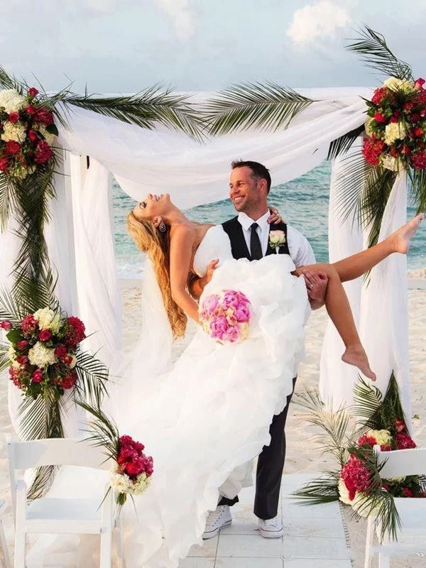 Vintage High Low Beach Weddign Dresses Strapless White Wedding Dresses AWD1088-SheerGirl