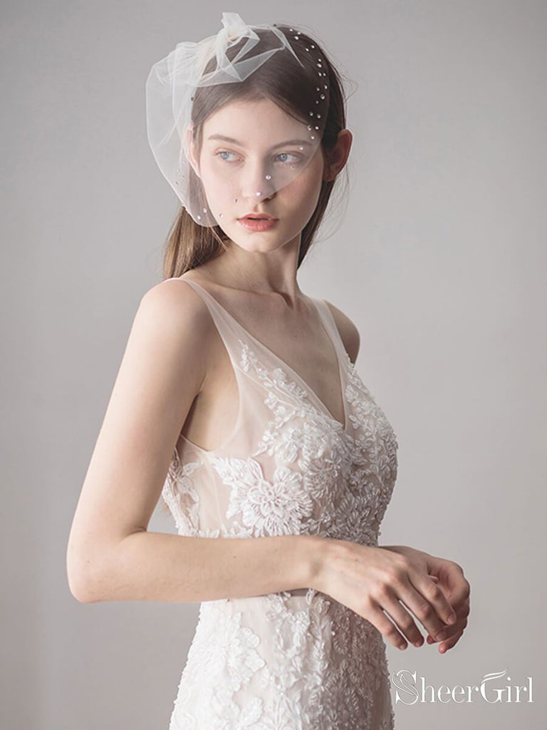 Vintage-Inspired Birdcage Veils with Tiny Crystals Blusher Veil ACC1081-SheerGirl
