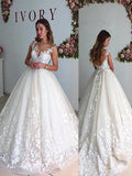 Vintage Ivory Wedding Dresses Backless Lace Applique Princess Wedding Dress AWD1078-SheerGirl