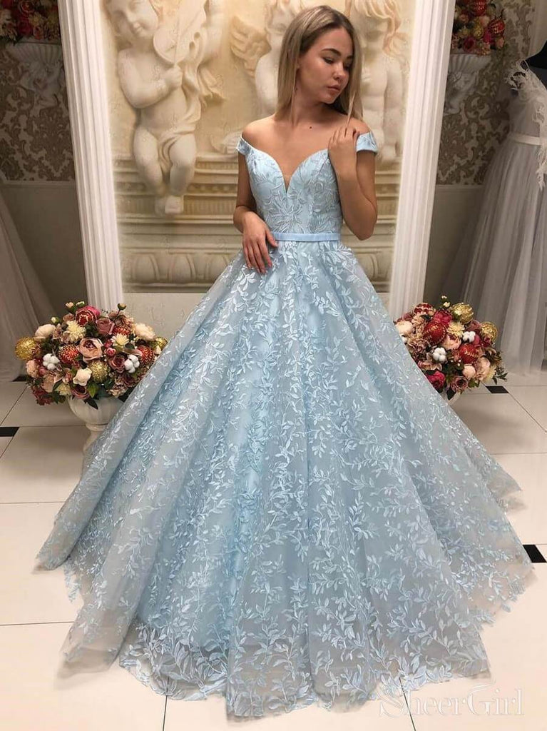 Vintage Lace Ball Gown Prom Dresses Off the Shoulder Prom Dress ARD2182-SheerGirl