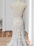 Vintage Lace Bateau Neck Sheath Wedding Dress With Keyhole Back AWD1858-SheerGirl