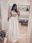 Vintage Lace Bodice Bateau Corset Back A Line Satin Wedding Dress AWD1763