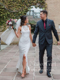 Vintage Lace Illusion Neckline Racer Back Front Slit Mermaid Wedding Dress AWD1728-SheerGirl