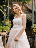 Vintage Lace Illustion Neckline Corset Back A Line Tulle Wedding Dress AWD1773-SheerGirl