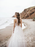 Vintage Lace Illustion Neckline Corset Back A Line Tulle Wedding Dress AWD1773-SheerGirl