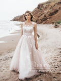 Vintage Lace Illustion Neckline Corset Back A Line Tulle Wedding Dress AWD1773-SheerGirl