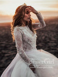 Vintage Lace Long Sleeves Boho Wedding Dresses 3D Florals Bridal Dress AWD1793-SheerGirl