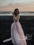 Vintage Lace Long Sleeves Boho Wedding Dresses 3D Florals Bridal Dress AWD1793-SheerGirl
