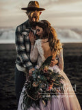 Vintage Lace Long Sleeves Boho Wedding Dresses 3D Florals Bridal Dress AWD1793-SheerGirl