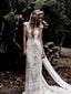 Vintage krajkové Rustikální svatební šaty Čepice Rukáv Pochva Boho Svatební šaty AWD1347 