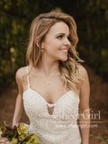Vintage Lace Rustic Wedding Dresses Spaghetti Straps Sheath Boho Wedding Dress AWD1774-SheerGirl
