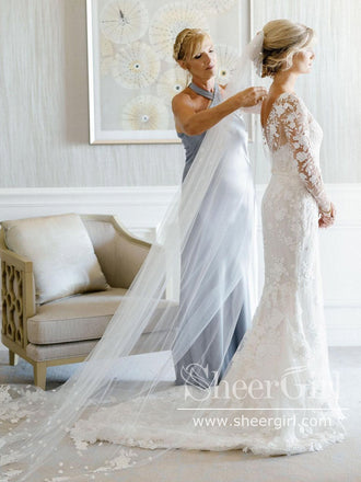 Vintage Lace Sheath Wedding Dress Strapless Boho Wedding Gown with Tulle Bolero AWD1947-SheerGirl