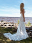 Vestido de novia tubo de encaje vintage con cola capilla AWD1860 