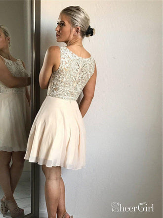 Vintage Lace Sparkly Sequin Blush Homecoming Dresses Short Party Dress ARD1360-SheerGirl