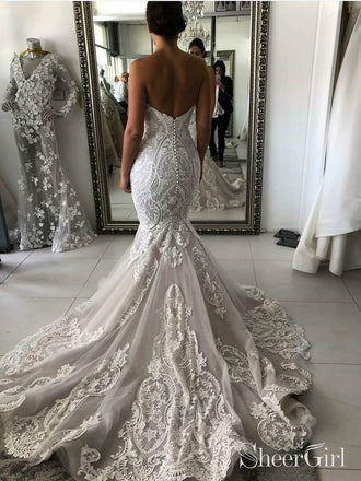 Vintage Lace Wedding Dresses Sweetheart Neck Mermaid Wedding Dress AWD1501-SheerGirl