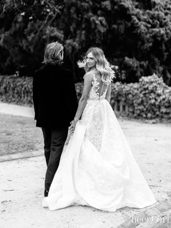 Vintage Lace Wedding Gowns See Through Illusion Neck Wedding Dresses AWD1342-SheerGirl