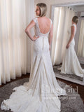 Vintage Lace with Beadings Scoop Sleeves Sweetheart Neck Mermaid Chiffon Wedding Dress AWD1734-SheerGirl