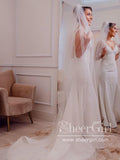 Vintage Lace with Beadings V Neck Mermaid Satin Wedding Dress AWD1733-SheerGirl