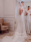 Vintage Lace with Beadings V Neck Mermaid Satin Wedding Dress AWD1733