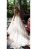 Vintage Princess Wedding Dresses A Line Lace Applique Modest Wedding Dresses AWD1055-SheerGirl