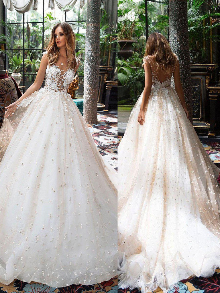 Sparkly Princess Wedding Dresses with Cap Sleeve 2019 Elegant Bridal D –  angelaweddings