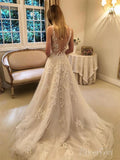 Vintage Rustic Wedding Dresses V Neck Beaded Lace Bridal Gown AWD1566-SheerGirl