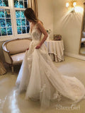 Vintage Rustic Wedding Dresses V Neck Beaded Lace Bridal Gown AWD1566-SheerGirl