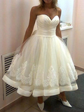 Vintage Tea Length Wedding Dresses Sweetheart Cheap Plus Size Wedding Dresses AWD1067-SheerGirl