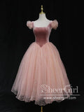 Vintage Velvet Princess Dress Polka Dots Tea Length Homecoming Dress ARD2753-SheerGirl