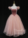 Vintage Velvet Princess Dress Polka Dots Tea Length Homecoming Dress ARD2753-SheerGirl