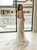 Waved Lace Mermaid Wedding Dress Backless Wedding Gown AWD1871-SheerGirl